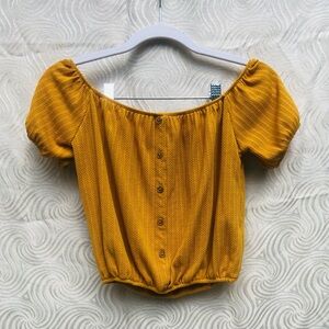 Yellow Puffy Sleeve Crop Top